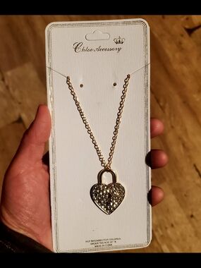 Chloe Gold Heart Lock Pendant Necklace with Crystals